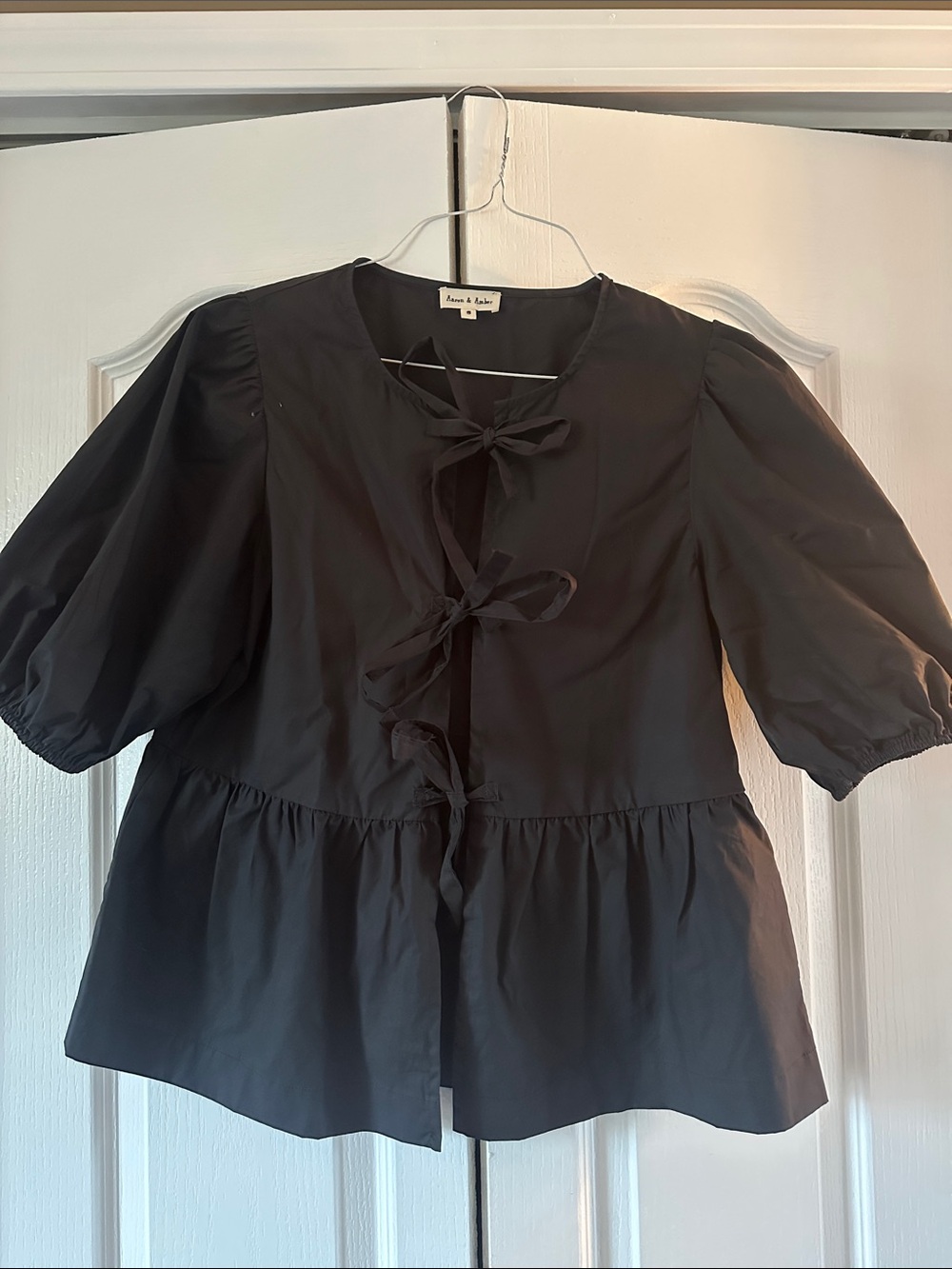 Bloomingdale's Black Tie-Front Peplum Blouse